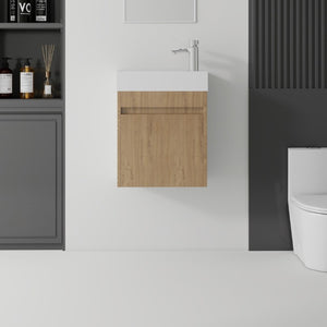 English Elm 18 Inch Wall Mounted Floating Bathroom Vanity with Ceramic Basin and Soft Close Cabinet Oak B2775P510832