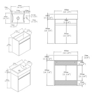 English Elm 18 Inch Wall Mounted Floating Bathroom Vanity with Ceramic Basin and Soft Close Cabinet Oak B2775P510832