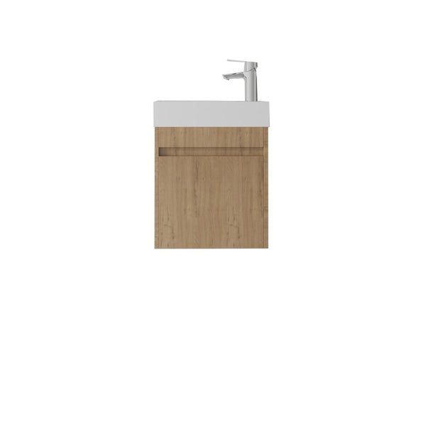 English Elm 18 Inch Wall Mounted Floating Bathroom Vanity with Ceramic Basin and Soft Close Cabinet Oak B2775P510832