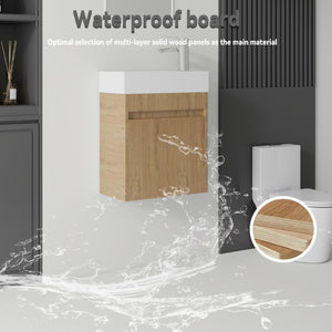 English Elm 18 Inch Wall Mounted Floating Bathroom Vanity with Ceramic Basin and Soft Close Cabinet Oak B2775P510832