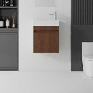 English Elm 18 Inch Wall Mounted Floating Bathroom Vanity with Ceramic Basin and Soft Close Cabinet Brown B2775P510833