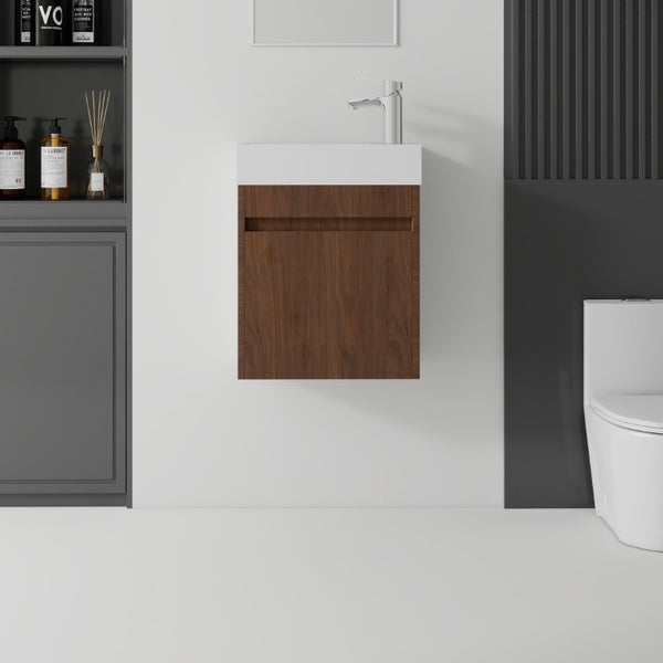 English Elm 18 Inch Wall Mounted Floating Bathroom Vanity with Ceramic Basin and Soft Close Cabinet Brown B2775P510833