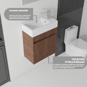 English Elm 18 Inch Wall Mounted Floating Bathroom Vanity with Ceramic Basin and Soft Close Cabinet Brown B2775P510833