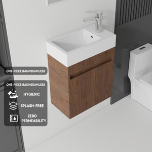 English Elm 18 Inch Wall Mounted Floating Bathroom Vanity with Ceramic Basin and Soft Close Cabinet Brown B2775P510833