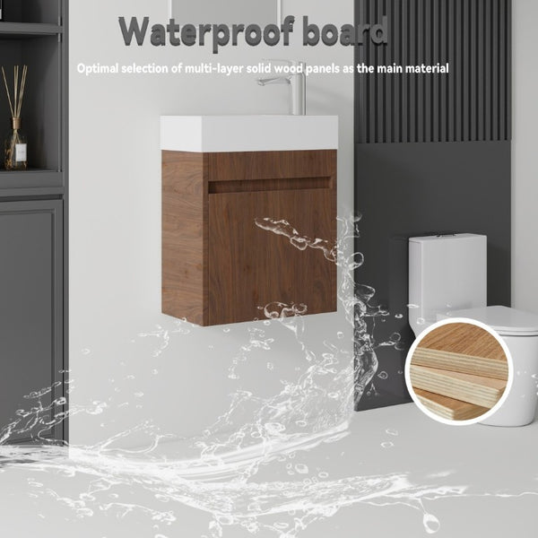English Elm 18 Inch Wall Mounted Floating Bathroom Vanity with Ceramic Basin and Soft Close Cabinet Brown B2775P510833
