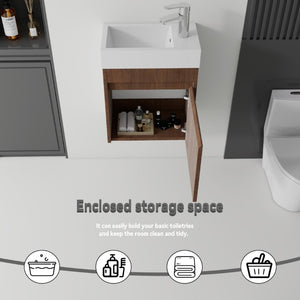 English Elm 18 Inch Wall Mounted Floating Bathroom Vanity with Ceramic Basin and Soft Close Cabinet Brown B2775P510833