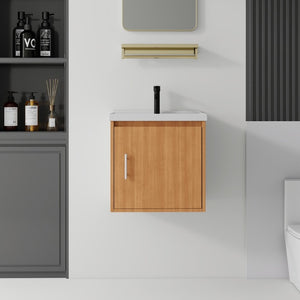 English Elm 20 Inch Floating Bathroom Vanity with Plywood Cabinet and Ceramic Sink for Small Spaces Oak - B B2775P516712