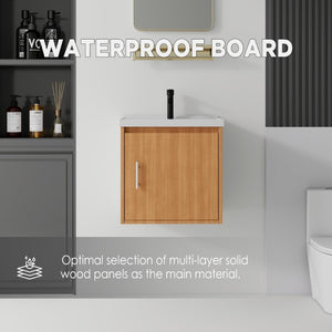 English Elm 20 Inch Floating Bathroom Vanity with Plywood Cabinet and Ceramic Sink for Small Spaces Oak - B B2775P516712