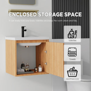 English Elm 20 Inch Floating Bathroom Vanity with Plywood Cabinet and Ceramic Sink for Small Spaces Oak - B B2775P516712