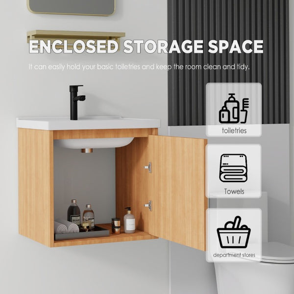 English Elm 20 Inch Floating Bathroom Vanity with Plywood Cabinet and Ceramic Sink for Small Spaces Oak - B B2775P516712