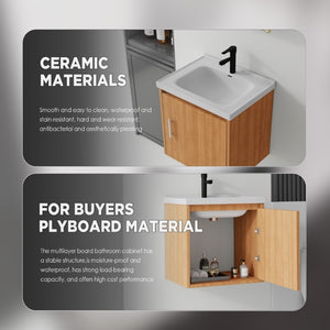 English Elm 20 Inch Floating Bathroom Vanity with Plywood Cabinet and Ceramic Sink for Small Spaces Oak - B B2775P516712