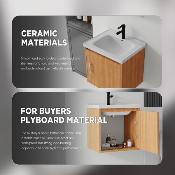 English Elm 20 Inch Floating Bathroom Vanity with Plywood Cabinet and Ceramic Sink for Small Spaces Oak - B B2775P516712