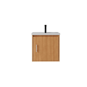 English Elm 20 Inch Floating Bathroom Vanity with Plywood Cabinet and Ceramic Sink for Small Spaces Oak - B B2775P516712