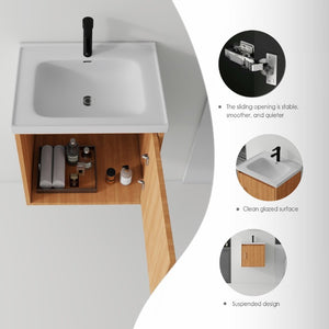 English Elm 20 Inch Floating Bathroom Vanity with Plywood Cabinet and Ceramic Sink for Small Spaces Oak - B B2775P516712