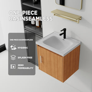 English Elm 20 Inch Floating Bathroom Vanity with Plywood Cabinet and Ceramic Sink for Small Spaces Oak - B B2775P516712