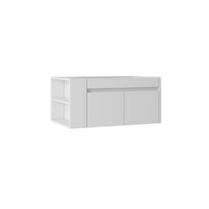 English Elm 36 Inch Floating Bathroom Vanity with Plywood Build Soft Close Drawers Open Shelving White B2775P518036