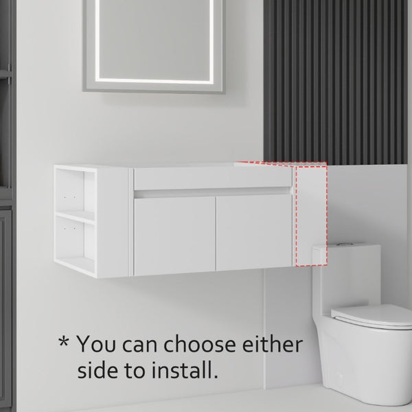 English Elm 36 Inch Floating Bathroom Vanity with Plywood Build Soft Close Drawers Open Shelving White B2775P518036