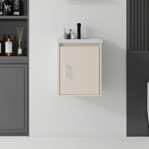 English Elm 16 Inch Floating Vanity with Ceramic Sink Soft Close Cabinet for Small Bathrooms Khaki B2775P518037