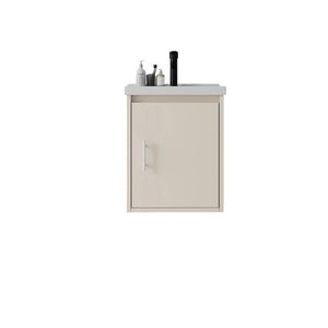 English Elm 16 Inch Floating Vanity with Ceramic Sink Soft Close Cabinet for Small Bathrooms Khaki B2775P518037