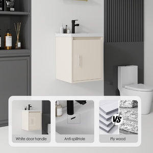 English Elm 16 Inch Floating Vanity with Ceramic Sink Soft Close Cabinet for Small Bathrooms Khaki B2775P518037