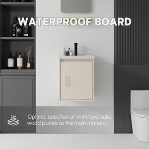 English Elm 16 Inch Floating Vanity with Ceramic Sink Soft Close Cabinet for Small Bathrooms Khaki B2775P518037