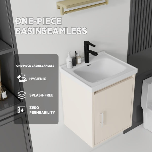English Elm 16 Inch Floating Vanity with Ceramic Sink Soft Close Cabinet for Small Bathrooms Khaki B2775P518037