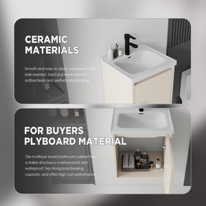 English Elm 16 Inch Floating Vanity with Ceramic Sink Soft Close Cabinet for Small Bathrooms Khaki B2775P518037