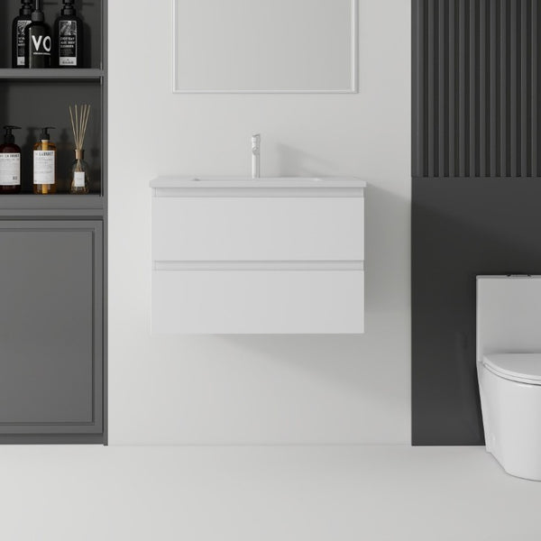 English Elm 24 Inch Floating Bathroom Vanity with Ceramic Sink Soft Close Drawer Modern Bath White B2775S00002