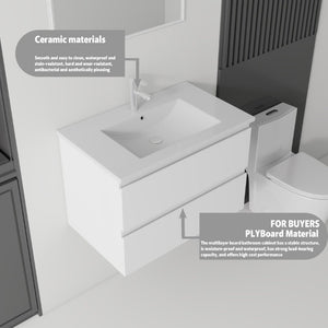 English Elm 24 Inch Floating Bathroom Vanity with Ceramic Sink Soft Close Drawer Modern Bath White B2775S00002