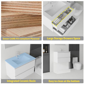 English Elm 24 Inch Floating Bathroom Vanity with Ceramic Sink Soft Close Drawer Modern Bath White B2775S00002