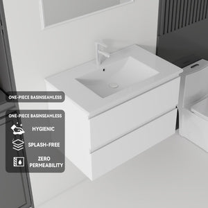 English Elm 24 Inch Floating Bathroom Vanity with Ceramic Sink Soft Close Drawer Modern Bath White B2775S00002