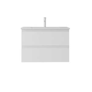 English Elm 24 Inch Floating Bathroom Vanity with Ceramic Sink Soft Close Drawer Modern Bath White B2775S00002