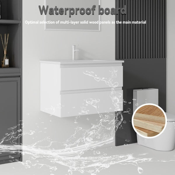 English Elm 24 Inch Floating Bathroom Vanity with Ceramic Sink Soft Close Drawer Modern Bath White B2775S00002