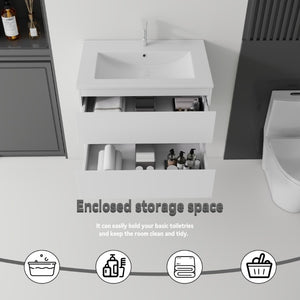 English Elm 24 Inch Floating Bathroom Vanity with Ceramic Sink Soft Close Drawer Modern Bath White B2775S00002