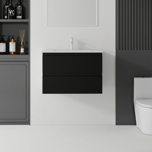English Elm 24 Inch Floating Bathroom Vanity with Ceramic Sink Soft Close Drawer Modern Bath Black B2775S00003