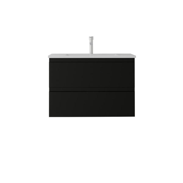 English Elm 24 Inch Floating Bathroom Vanity with Ceramic Sink Soft Close Drawer Modern Bath Black B2775S00003