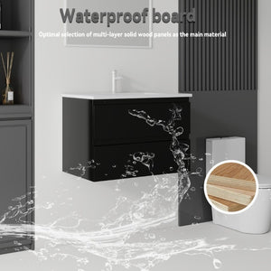 English Elm 24 Inch Floating Bathroom Vanity with Ceramic Sink Soft Close Drawer Modern Bath Black B2775S00003