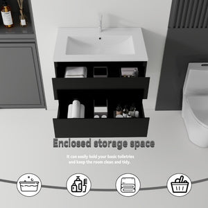 English Elm 24 Inch Floating Bathroom Vanity with Ceramic Sink Soft Close Drawer Modern Bath Black B2775S00003