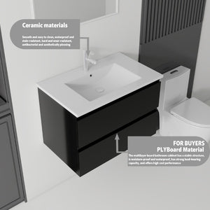 English Elm 24 Inch Floating Bathroom Vanity with Ceramic Sink Soft Close Drawer Modern Bath Black B2775S00003
