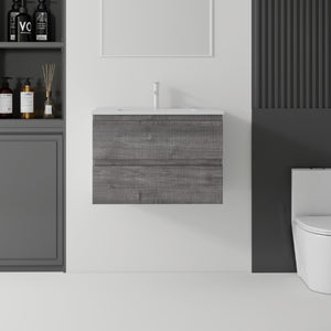 English Elm 24 Inch Floating Bathroom Vanity with Ceramic Sink Soft Close Drawer Modern Bath Grey B2775S00004