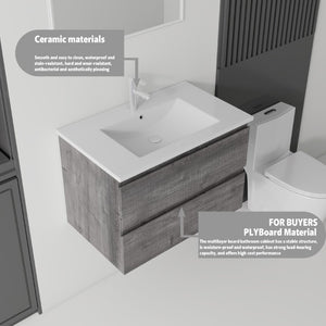 English Elm 24 Inch Floating Bathroom Vanity with Ceramic Sink Soft Close Drawer Modern Bath Grey B2775S00004