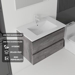 English Elm 24 Inch Floating Bathroom Vanity with Ceramic Sink Soft Close Drawer Modern Bath Grey B2775S00004