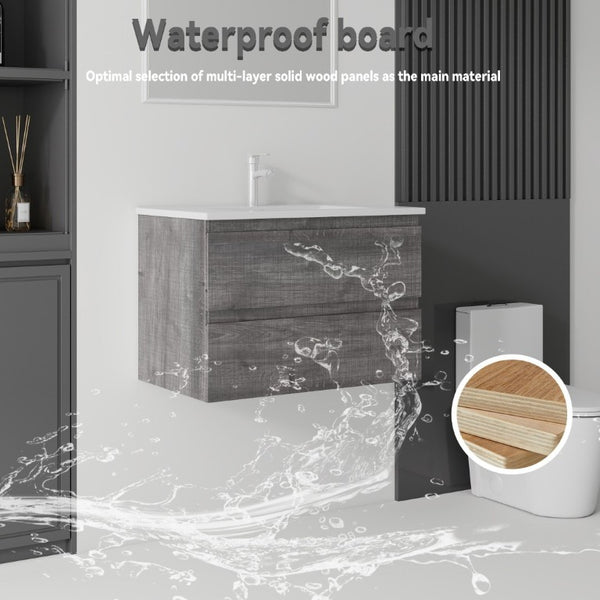 English Elm 24 Inch Floating Bathroom Vanity with Ceramic Sink Soft Close Drawer Modern Bath Grey B2775S00004
