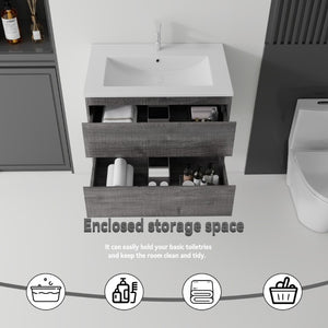 English Elm 24 Inch Floating Bathroom Vanity with Ceramic Sink Soft Close Drawer Modern Bath Grey B2775S00004