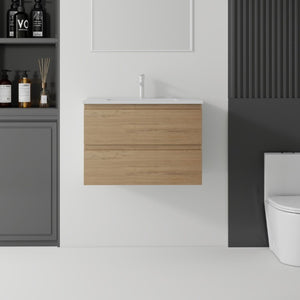 English Elm 24 Inch Floating Bathroom Vanity with Ceramic Sink Soft Close Drawer Modern Bath Oak B2775S00005