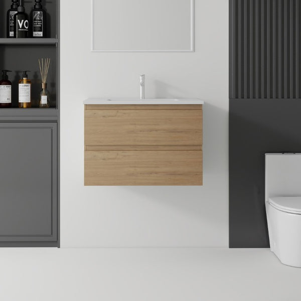 English Elm 24 Inch Floating Bathroom Vanity with Ceramic Sink Soft Close Drawer Modern Bath Oak B2775S00005