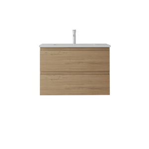 English Elm 24 Inch Floating Bathroom Vanity with Ceramic Sink Soft Close Drawer Modern Bath Oak B2775S00005