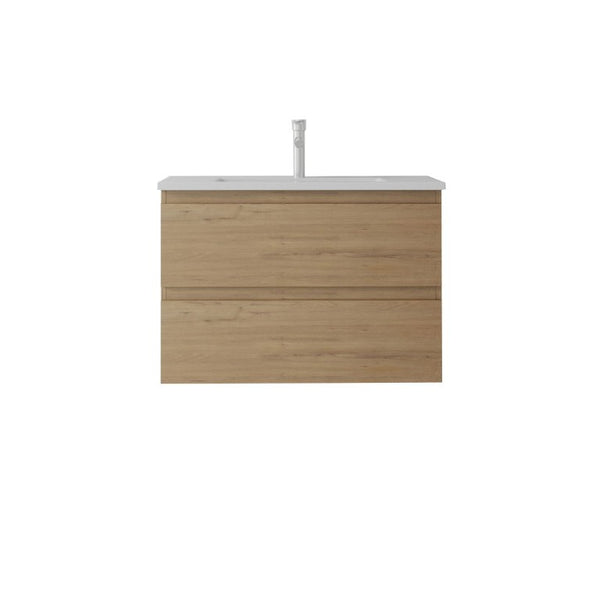 English Elm 24 Inch Floating Bathroom Vanity with Ceramic Sink Soft Close Drawer Modern Bath Oak B2775S00005