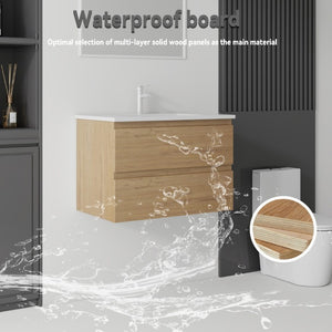 English Elm 24 Inch Floating Bathroom Vanity with Ceramic Sink Soft Close Drawer Modern Bath Oak B2775S00005