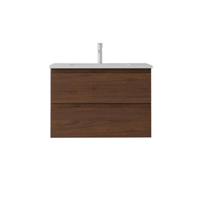 English Elm 24 Inch Floating Bathroom Vanity with Ceramic Sink Soft Close Drawer Modern Bath Brown B2775S00006